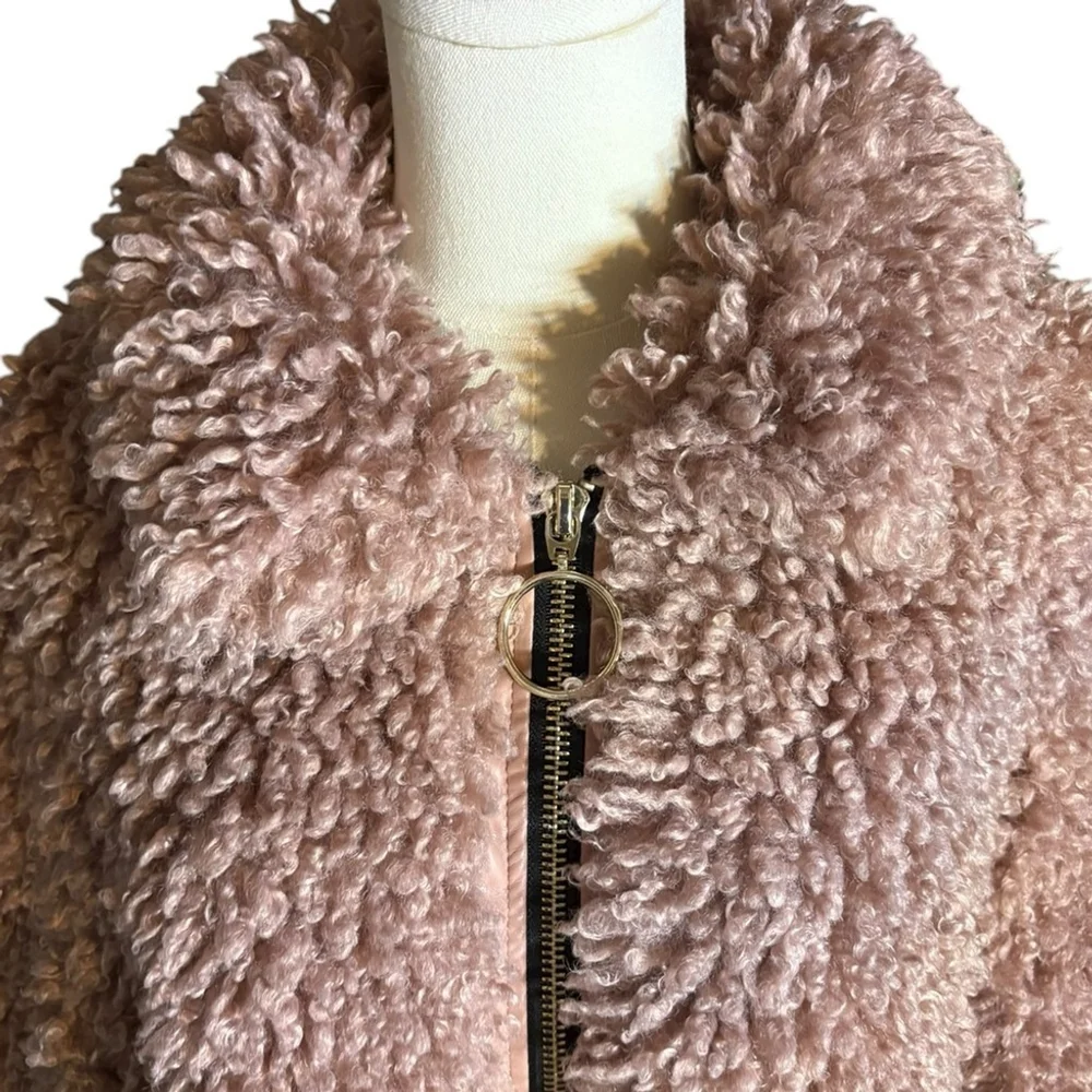 Zara TRF Pink Faux Shearling Teddy Bomber Jacket Sz S - Picture 2 of 6